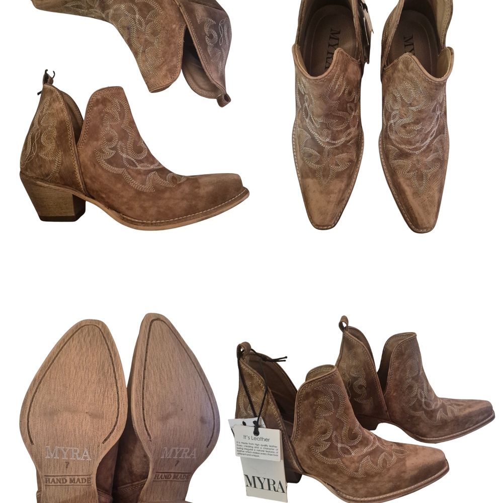 Myra Brown Leather Western Bootie - Picture 3 of 3